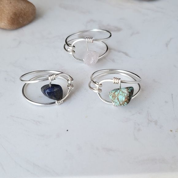 Handmade silver color non fade rings semi precious stones - Picture 2 of 6